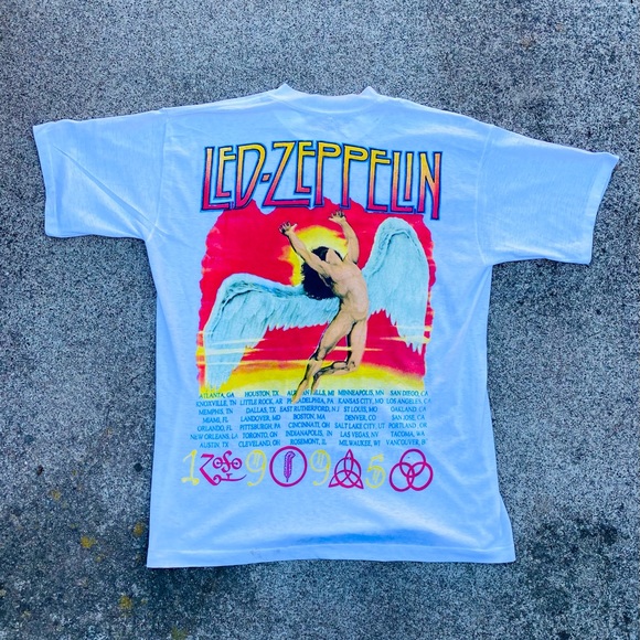🔥🔥 Vintage 90s Led Zeppelin band tee shirt tour concert white xl  